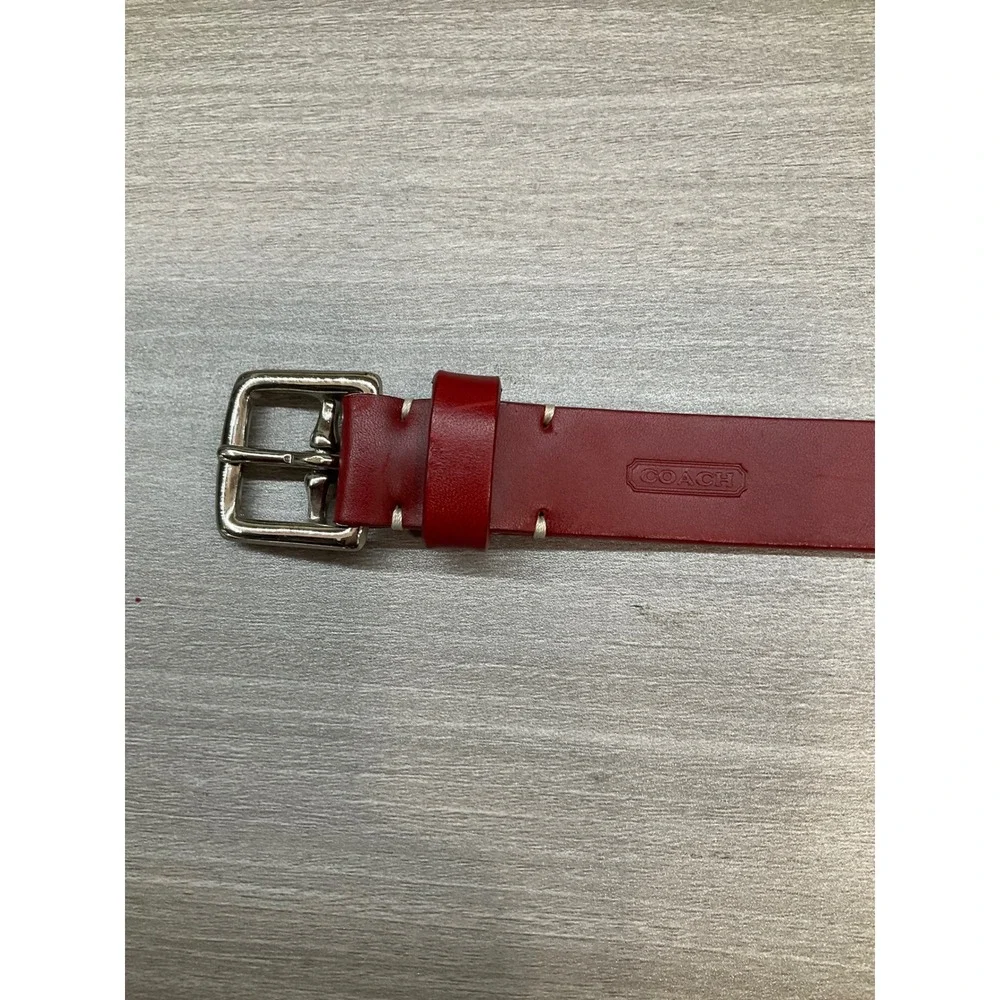WOMENS COACH DARK RED LEATHER BELT SILVER BUCKLE MADE IN ITALY BRASS